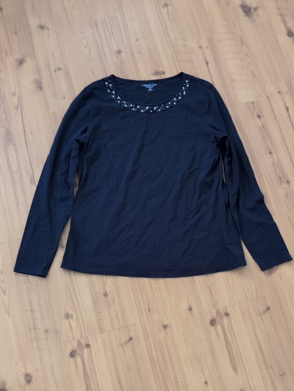 croft & barrow Blue Long-Sleeve Tee with Beaded Scoop Neckline
